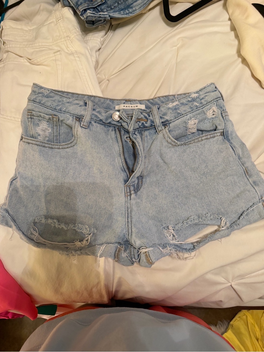 PacSun Light Wash Ripped Denim Shorts - Pale Blue